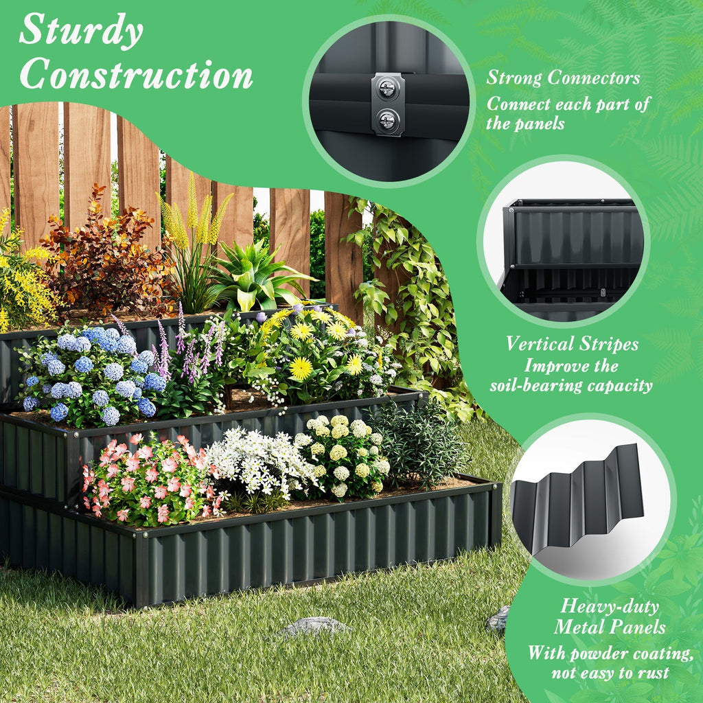 Heavy-Duty Metal Outdoor 3-Tier Raised Garden Bed Planter Box