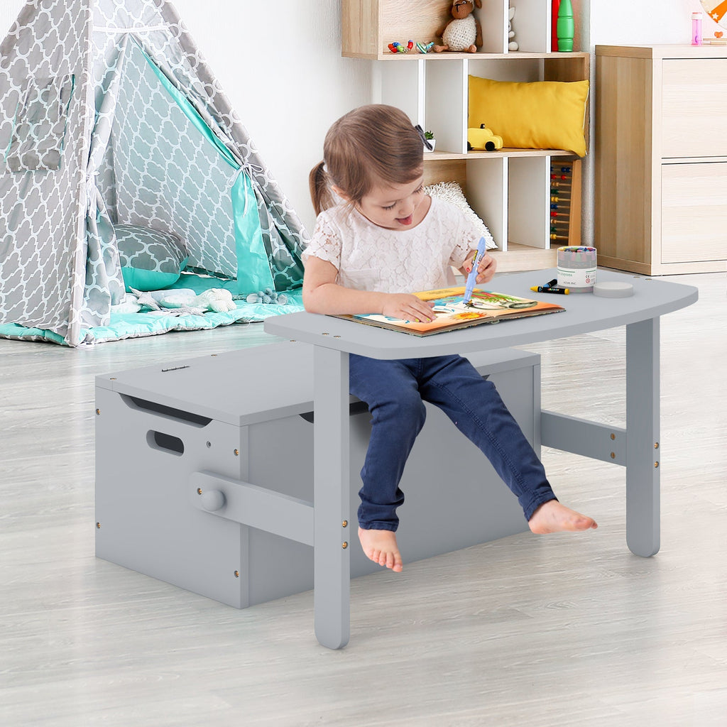 3-in-1 Kids Convertible Storage Bench Wood Activity Table and Chair Set