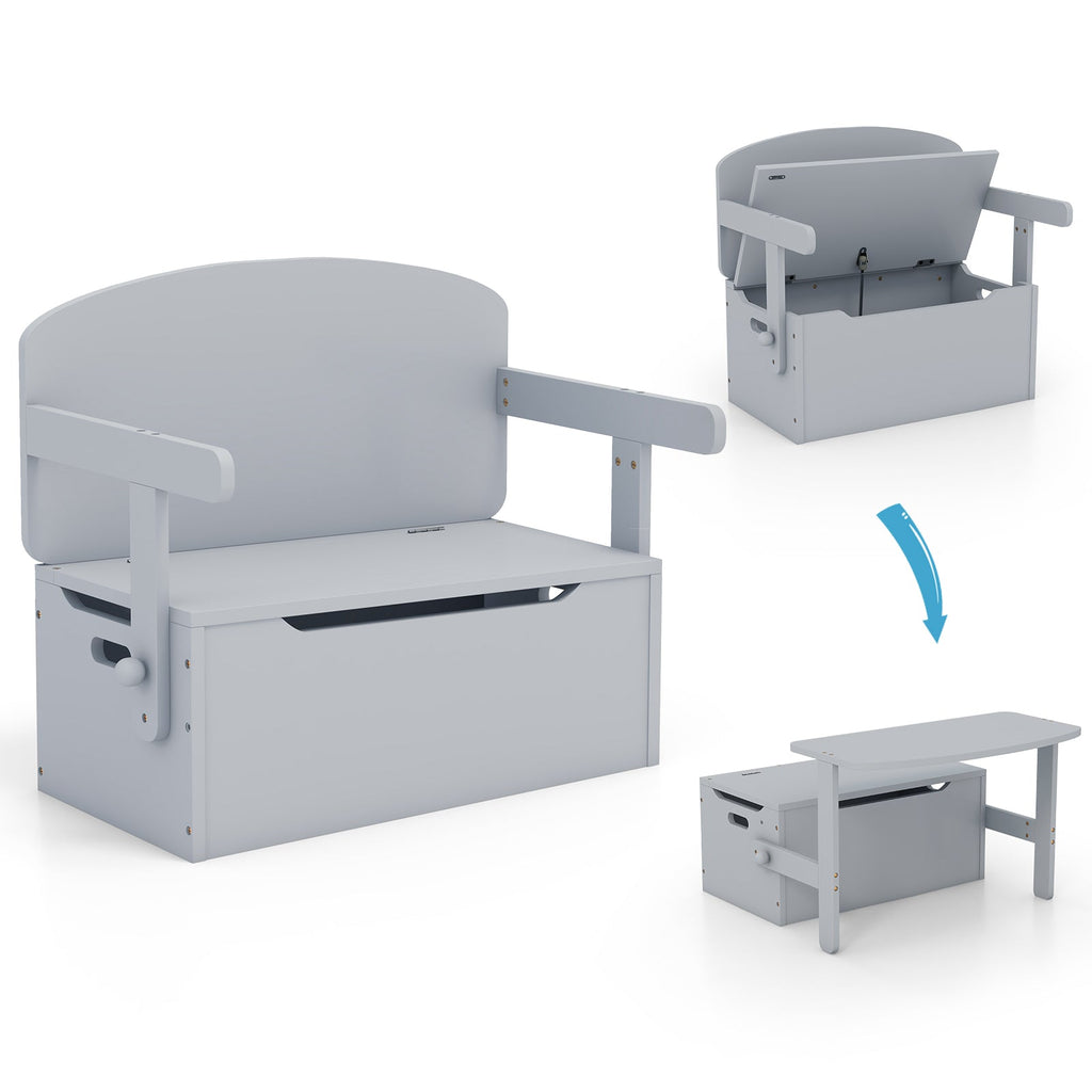 3-in-1 Kids Convertible Storage Bench Wood Activity Table and Chair Set