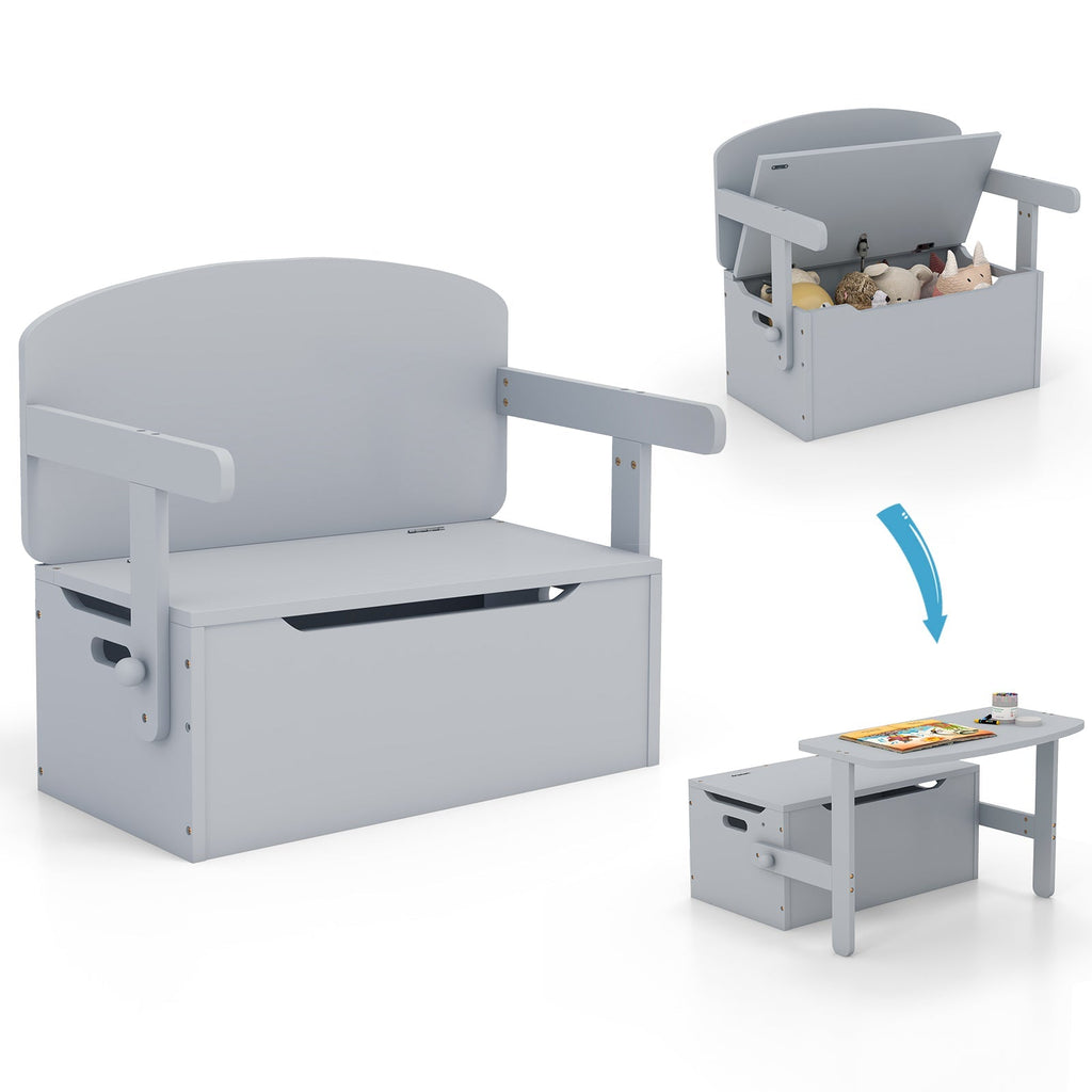 3-in-1 Kids Convertible Storage Bench Wood Activity Table and Chair Set