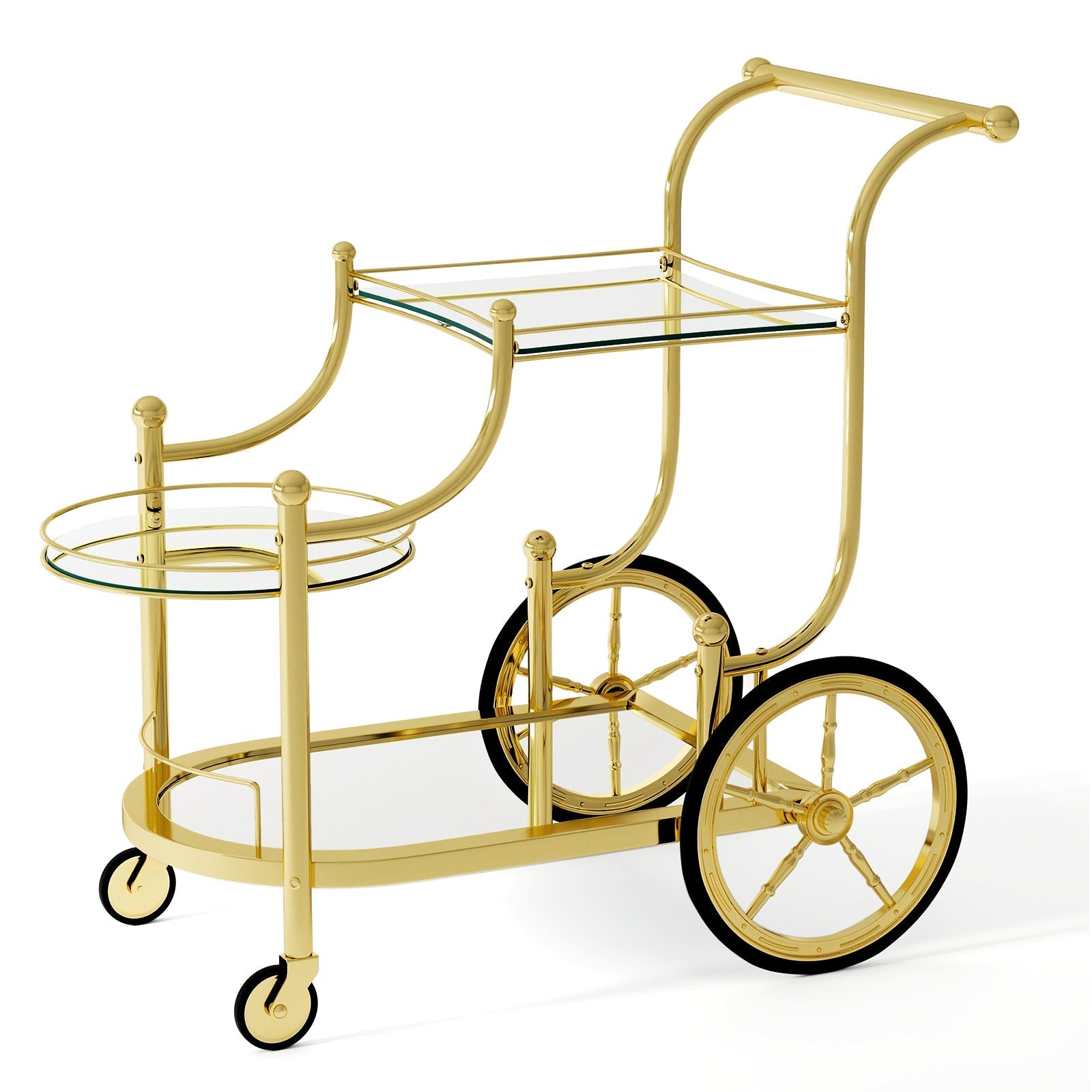 3-Tier Home Bar Serving Cart on Wheels with Mirrored Shelves