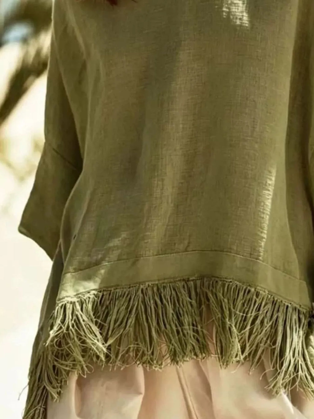 Fringed 3/4 Sleeve Blouse