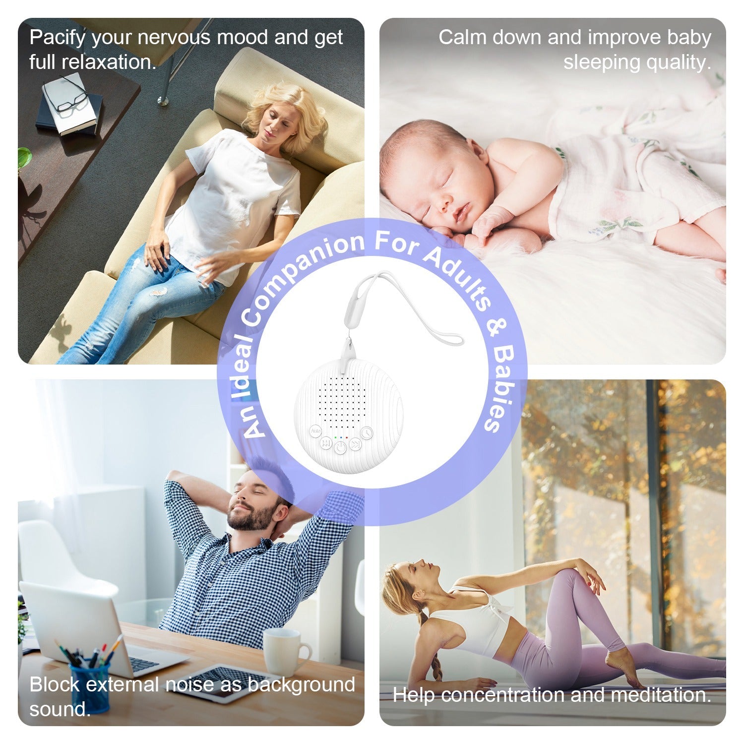 Portable White Noise Sound Machine for Sleep and Focus