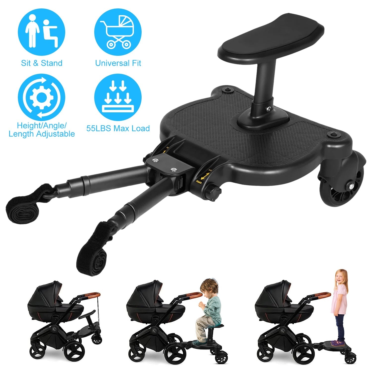 2 In 1 Universal Stroller Board Sit & Stand for 3-7 Years