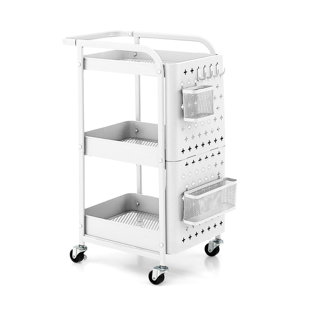 3-Tier Utility Storage Cart with DIY Pegboard Baskets