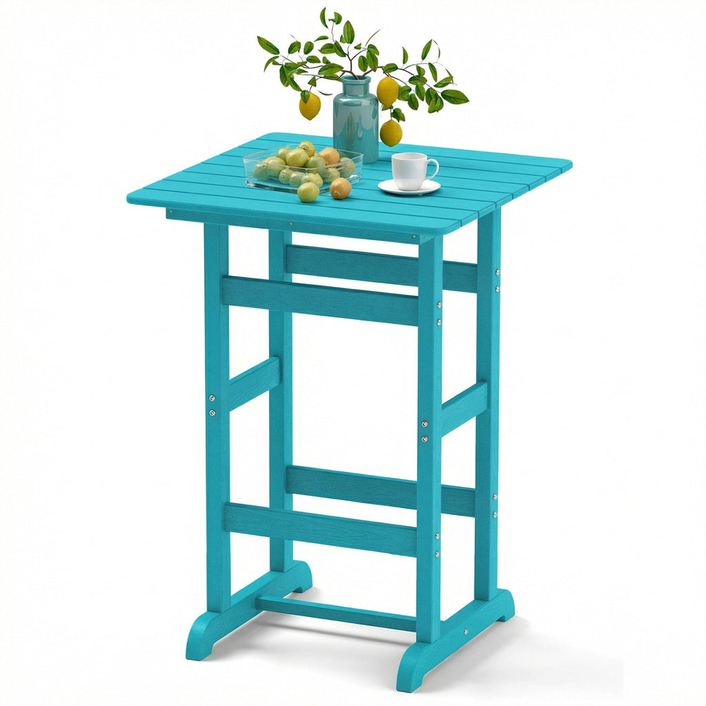 30 Inch Square Bar Table Dining Table with Slatted Tabletop for Poolside