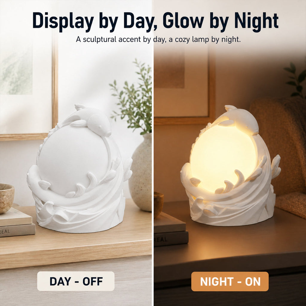 3D Printed Koi Fish Ambient Table Lamp, Warm Glow Sculptural Night Light, Nature Inspired Decorative Desk Lamp For Bedroom, Bookshelf, Office And Home Decor