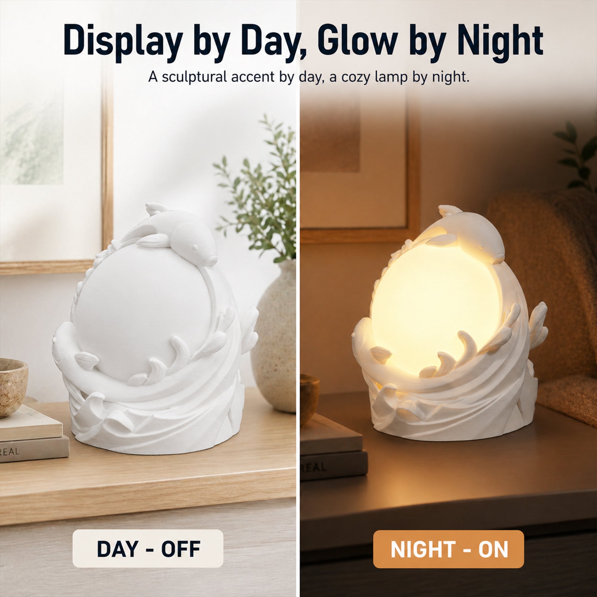 3D Printed Koi Fish Ambient Table Lamp, Warm Glow Sculptural Night Light, Nature Inspired Decorative Desk Lamp For Bedroom, Bookshelf, Office And Home Decor