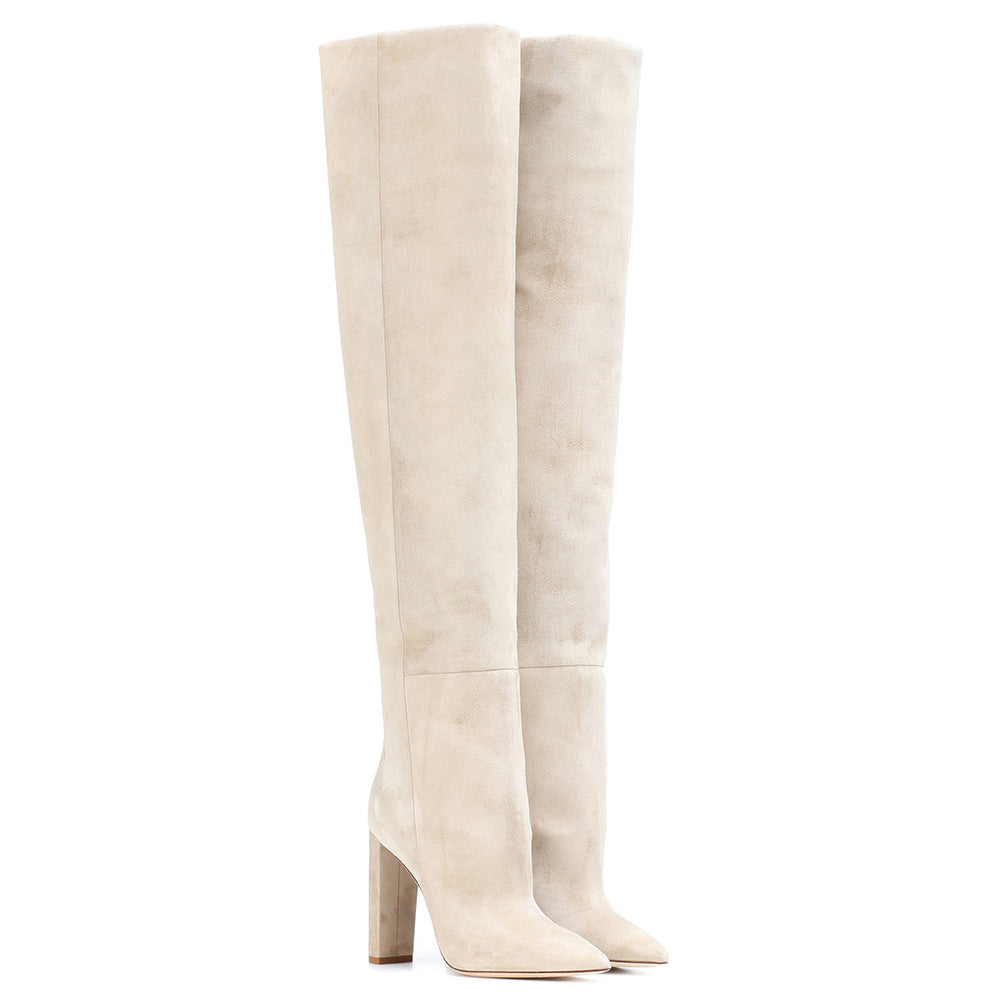 Pointed chunky heel pleated knee high boots See size chart under “more details”