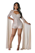 Champaign Colored Sequin Romper w/ Floor Length Sleeves