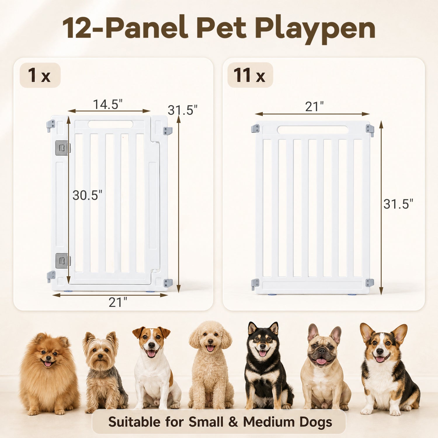 12-Panel Dog Playpen 31.5" Height Indoor Outdoor Pet Fence