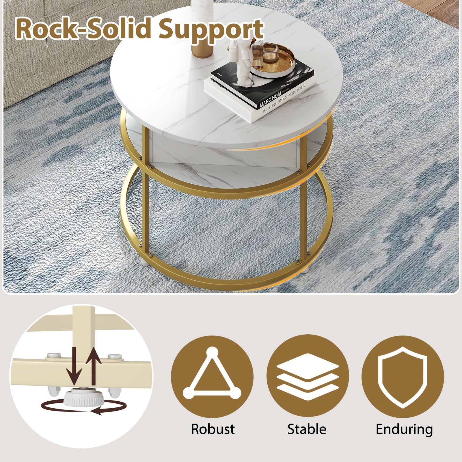 31.5 Inch Round Lift Top Coffee Table with Hidden Compartment and Side Shelves