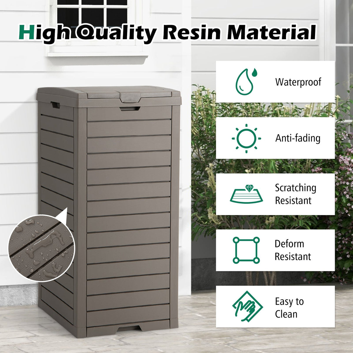 31 Gallon Large Outdoor Trash Can with Lid and Pull