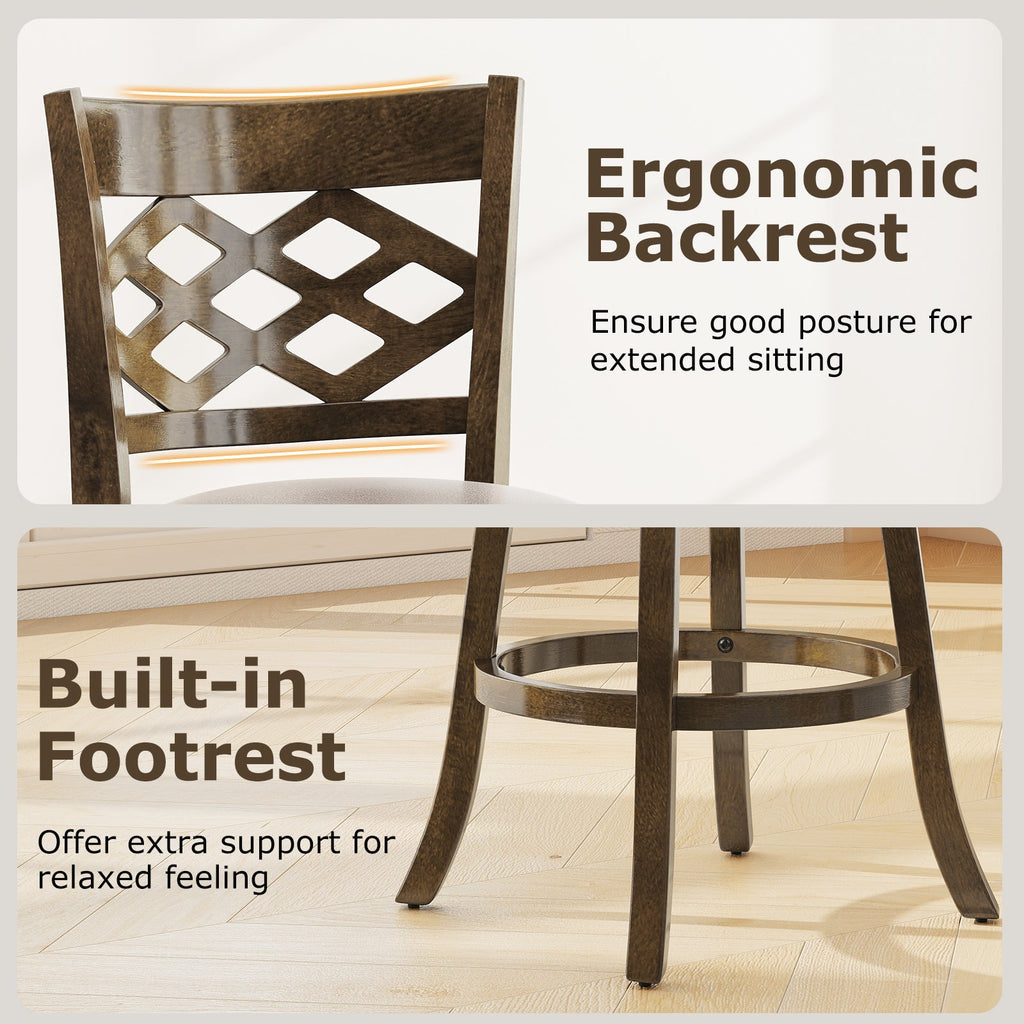 26 Inch Counter Height Bar Stools Set of 2 with Rubber Wood Frame