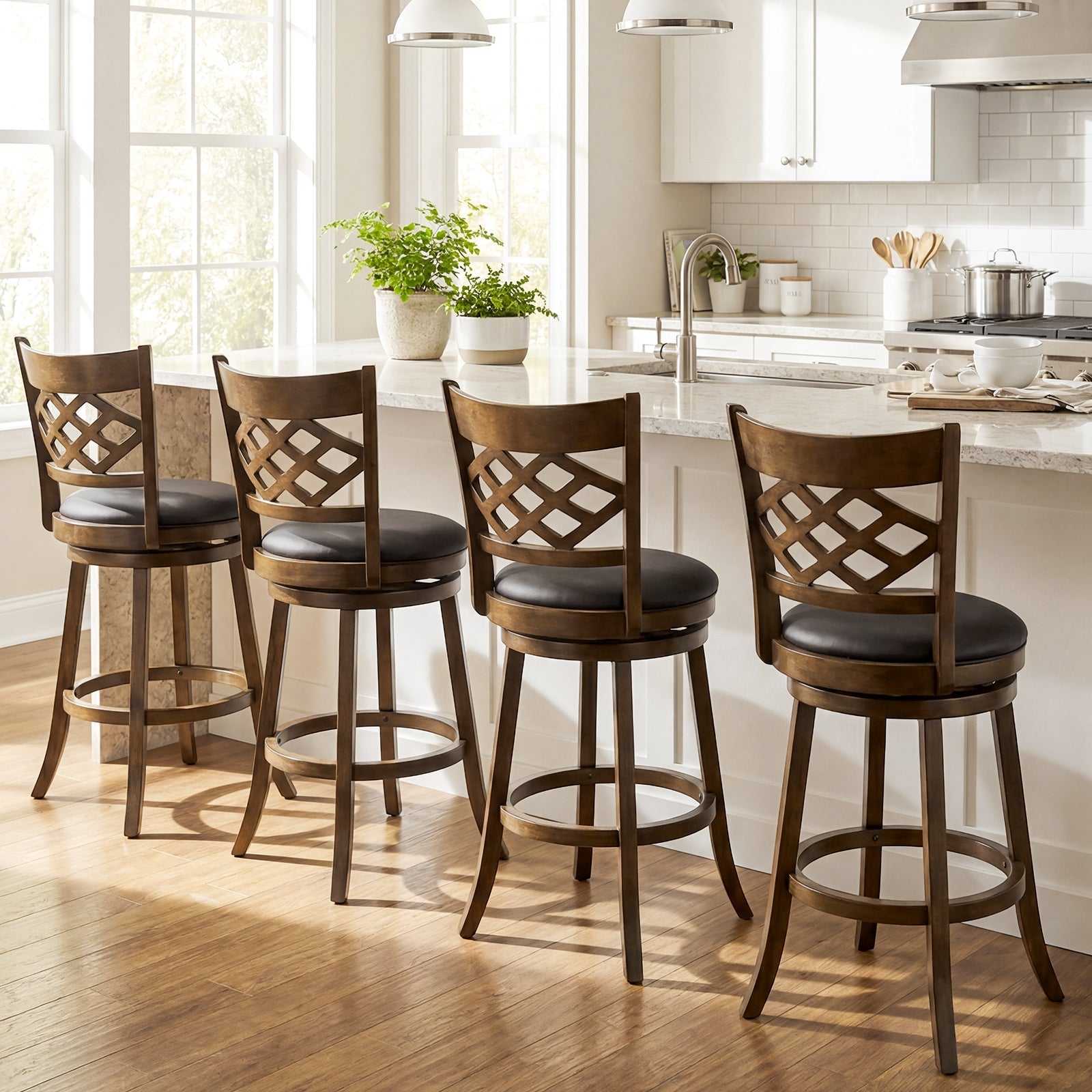 26 Inch Counter Height Bar Stools Set of 2 with Rubber Wood Frame