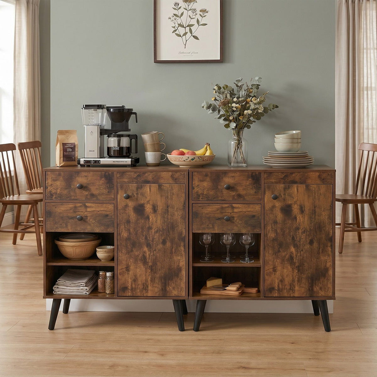 31" Sideboard Cabinet with 2 Drawers and Open Shelves