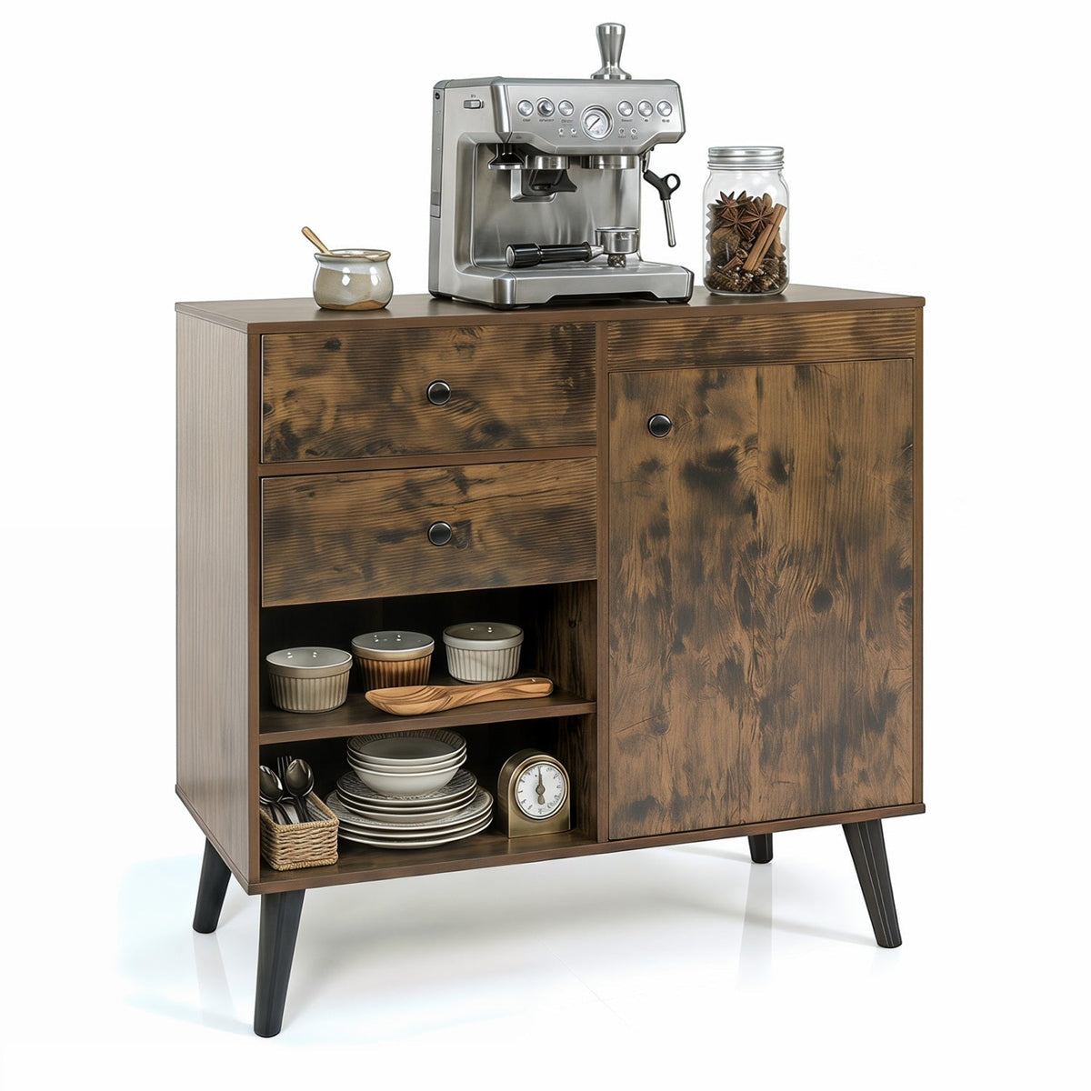31" Sideboard Cabinet with 2 Drawers and Open Shelves