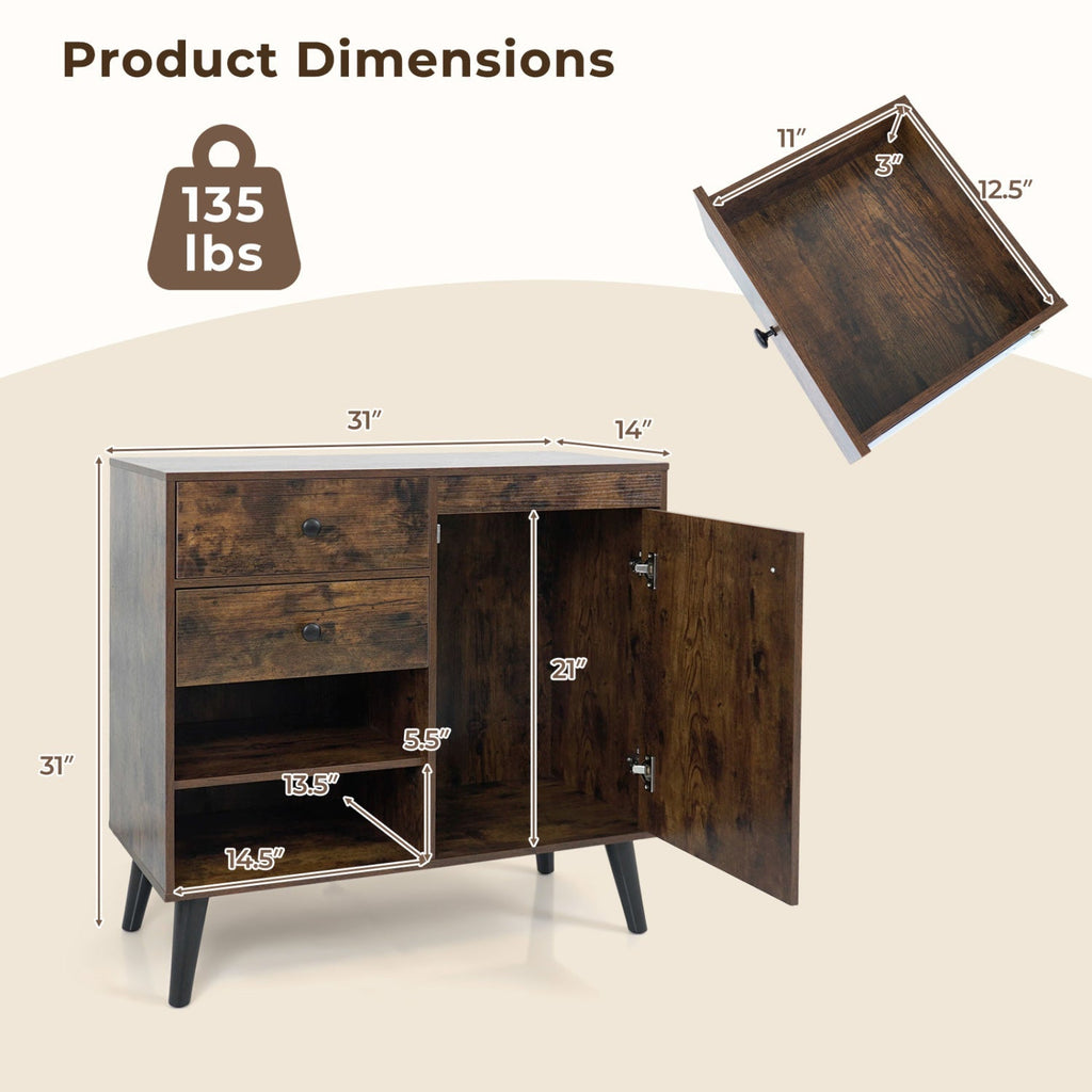 31" Sideboard Cabinet with 2 Drawers and Open Shelves