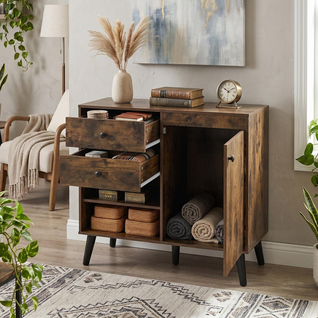 31" Sideboard Cabinet with 2 Drawers and Open Shelves