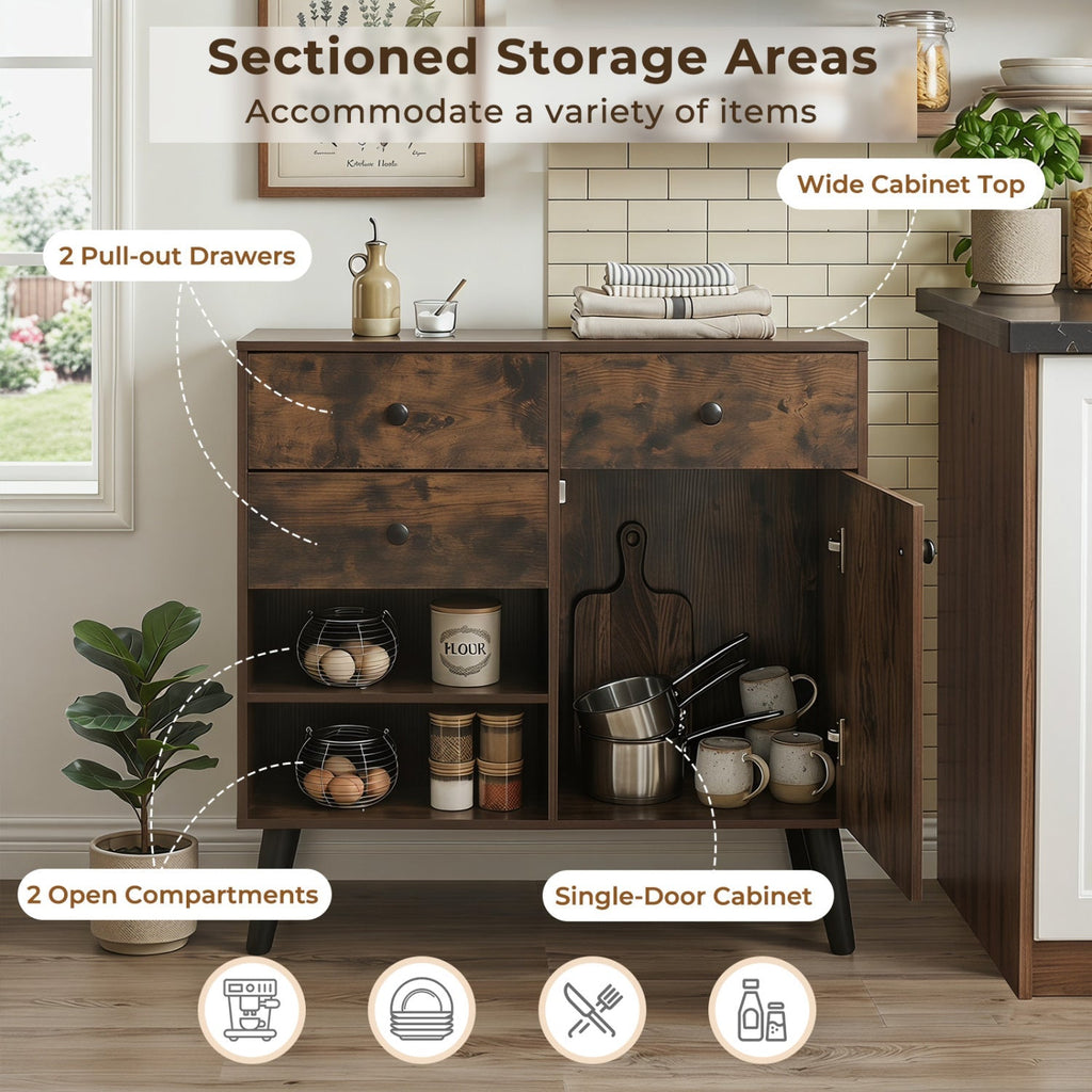 31" Sideboard Cabinet with 2 Drawers and Open Shelves