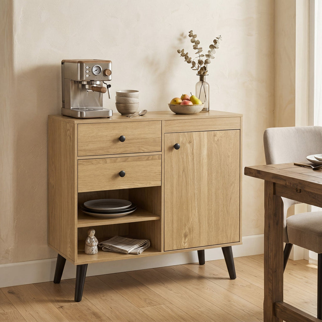 31" Sideboard Cabinet with 2 Drawers and Open Shelves