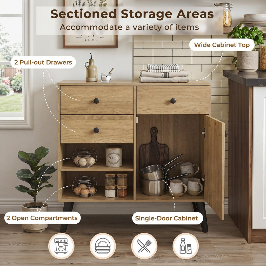 31" Sideboard Cabinet with 2 Drawers and Open Shelves