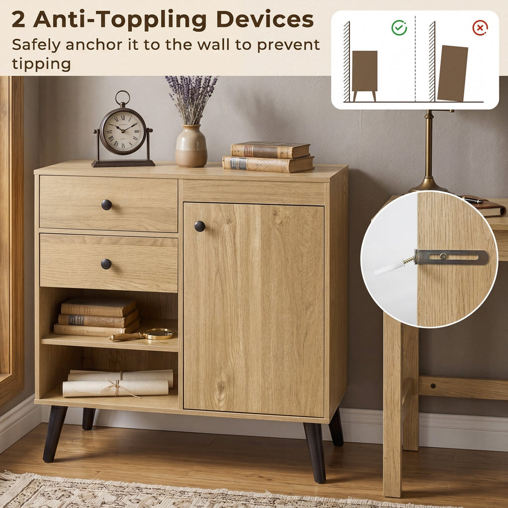 31" Sideboard Cabinet with 2 Drawers and Open Shelves
