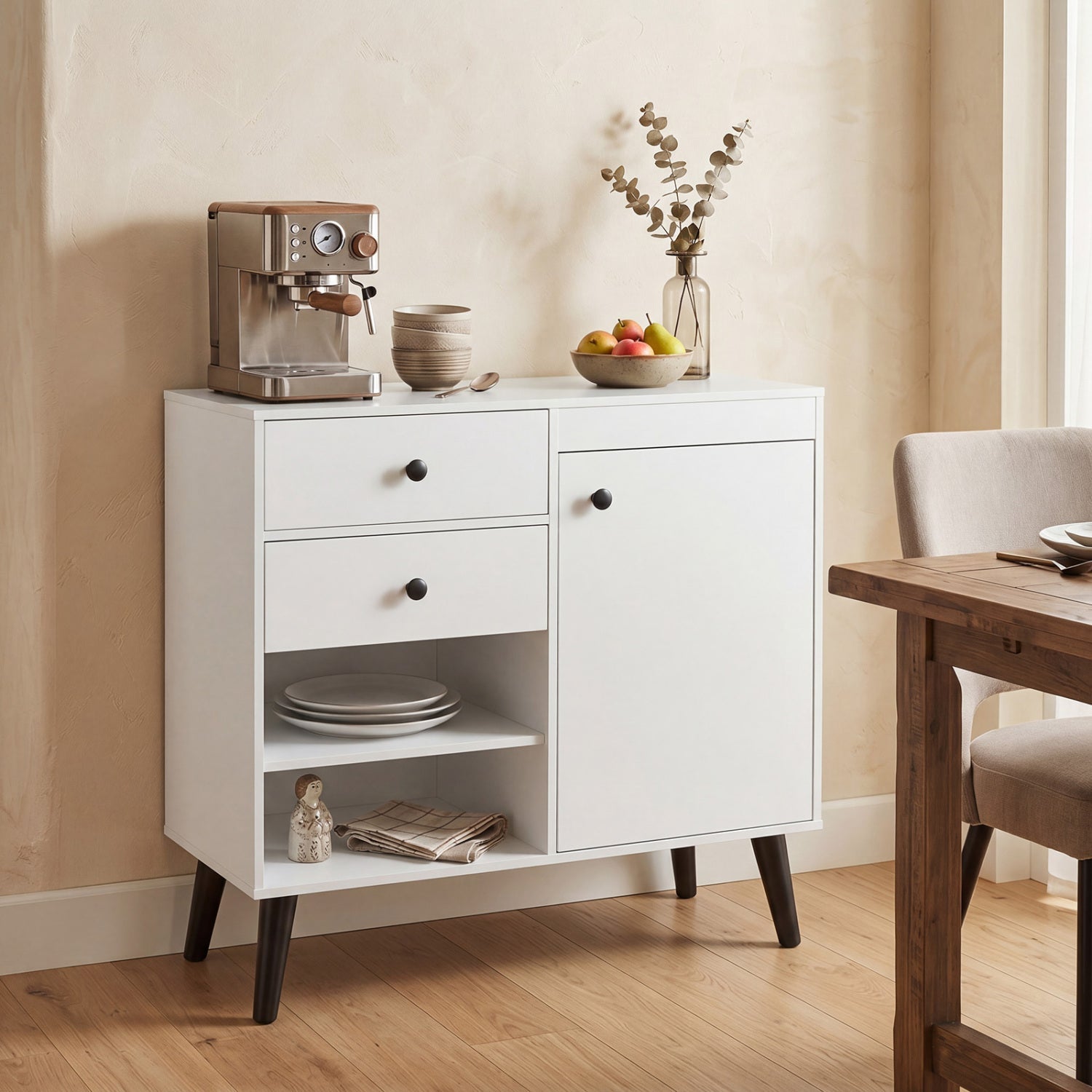 31" Sideboard Cabinet with 2 Drawers and Open Shelves