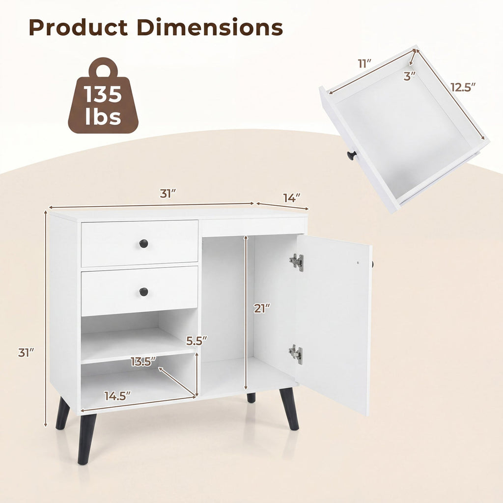 31" Sideboard Cabinet with 2 Drawers and Open Shelves