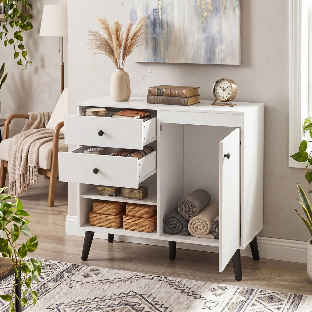 31" Sideboard Cabinet with 2 Drawers and Open Shelves