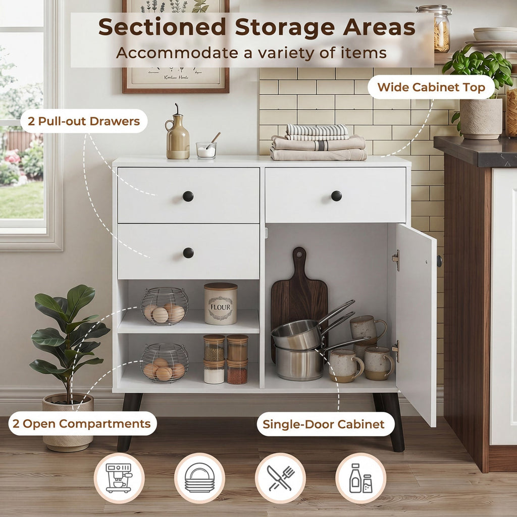 31" Sideboard Cabinet with 2 Drawers and Open Shelves