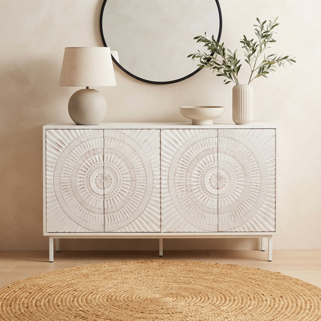 Shabby Chic Wood Sideboard Buffet with Storage Hutch - White