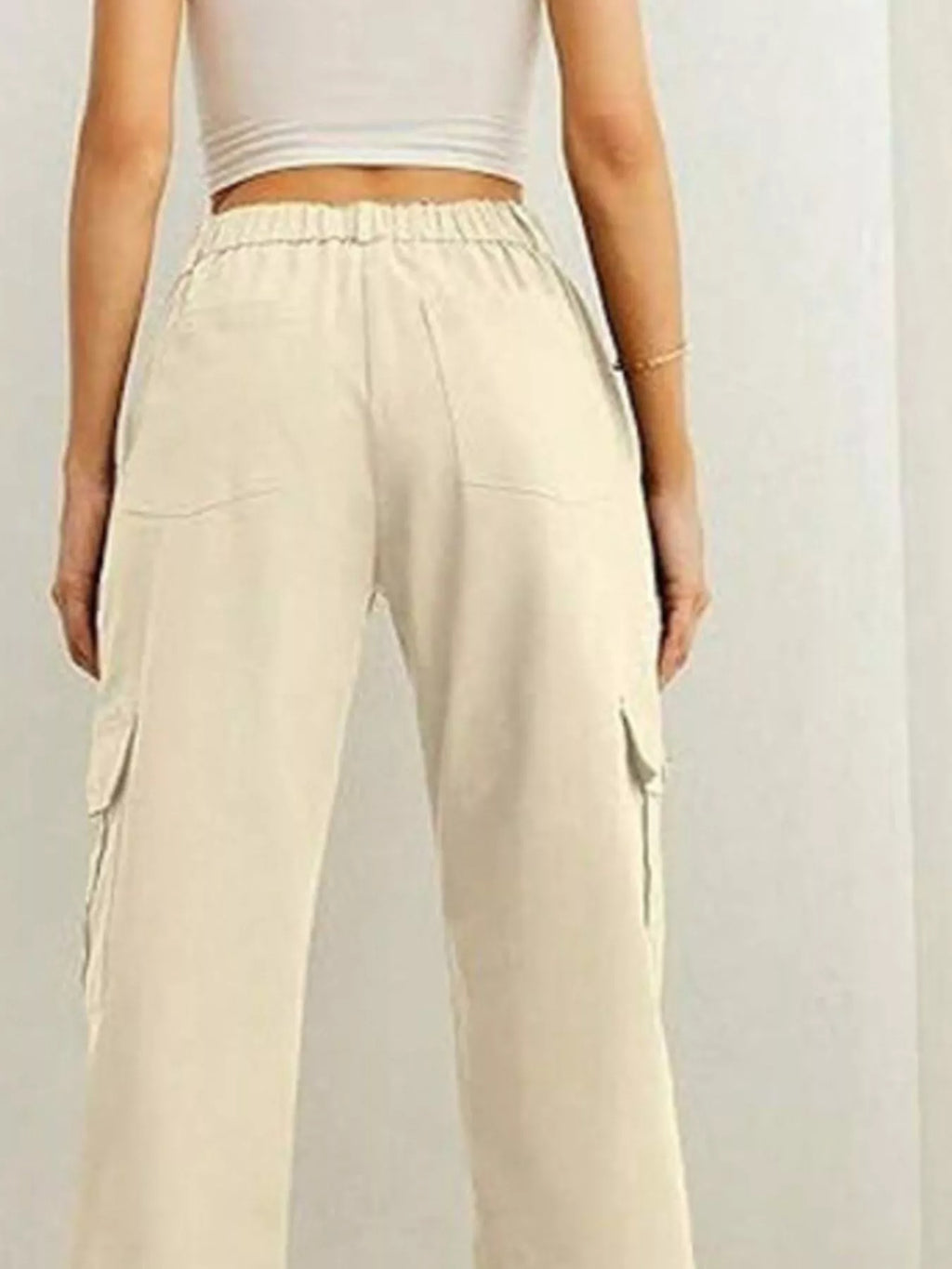 High-Waisted Cargo Pants with Drawstring Cuffs