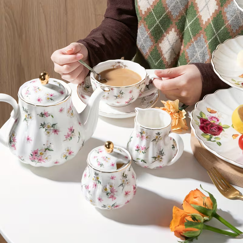 22-Piece Porcelain Tea Set with Teapot and Teaspoons