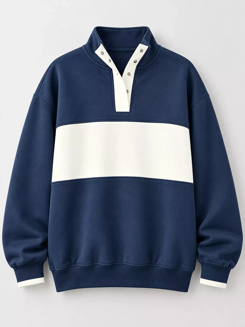 Full Size Color Block Snap-Button Sweatshirt Plus Size