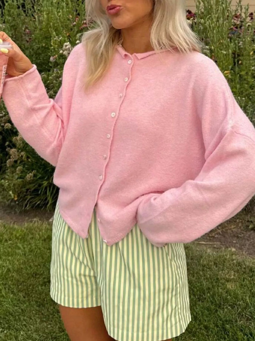 Button-Down Dropped Shoulder Cardigan