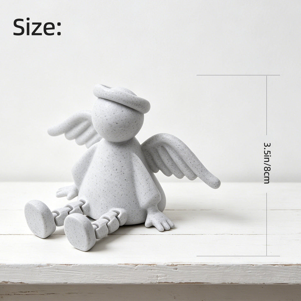 3D Printed Angel Shelf Sitter Figurine With Articulated Legs, Cute Winged Angel With Halo For Desk, Bookshelf, Bedroom & Home Decor