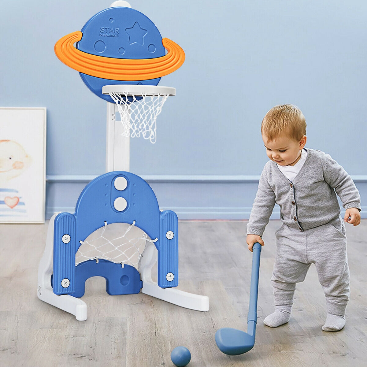 3 in 1 Height Adjustable Kids Basketball Hoop Set with Balls