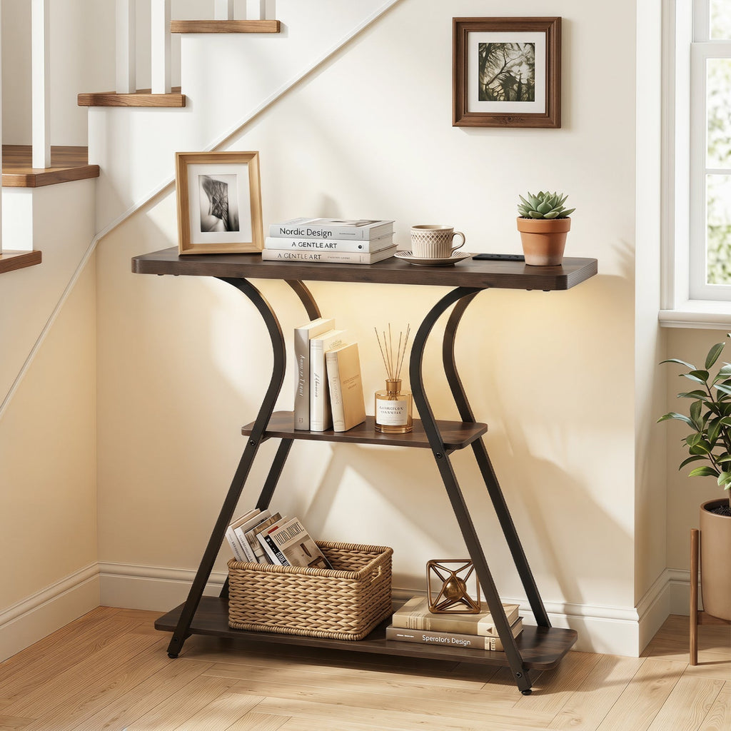 32" Console Table with Power Outlets and LED Lights