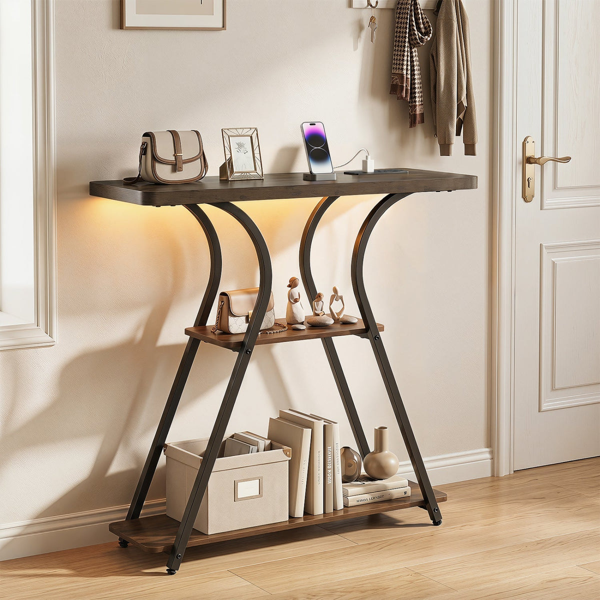 32" Console Table with Power Outlets and LED Lights