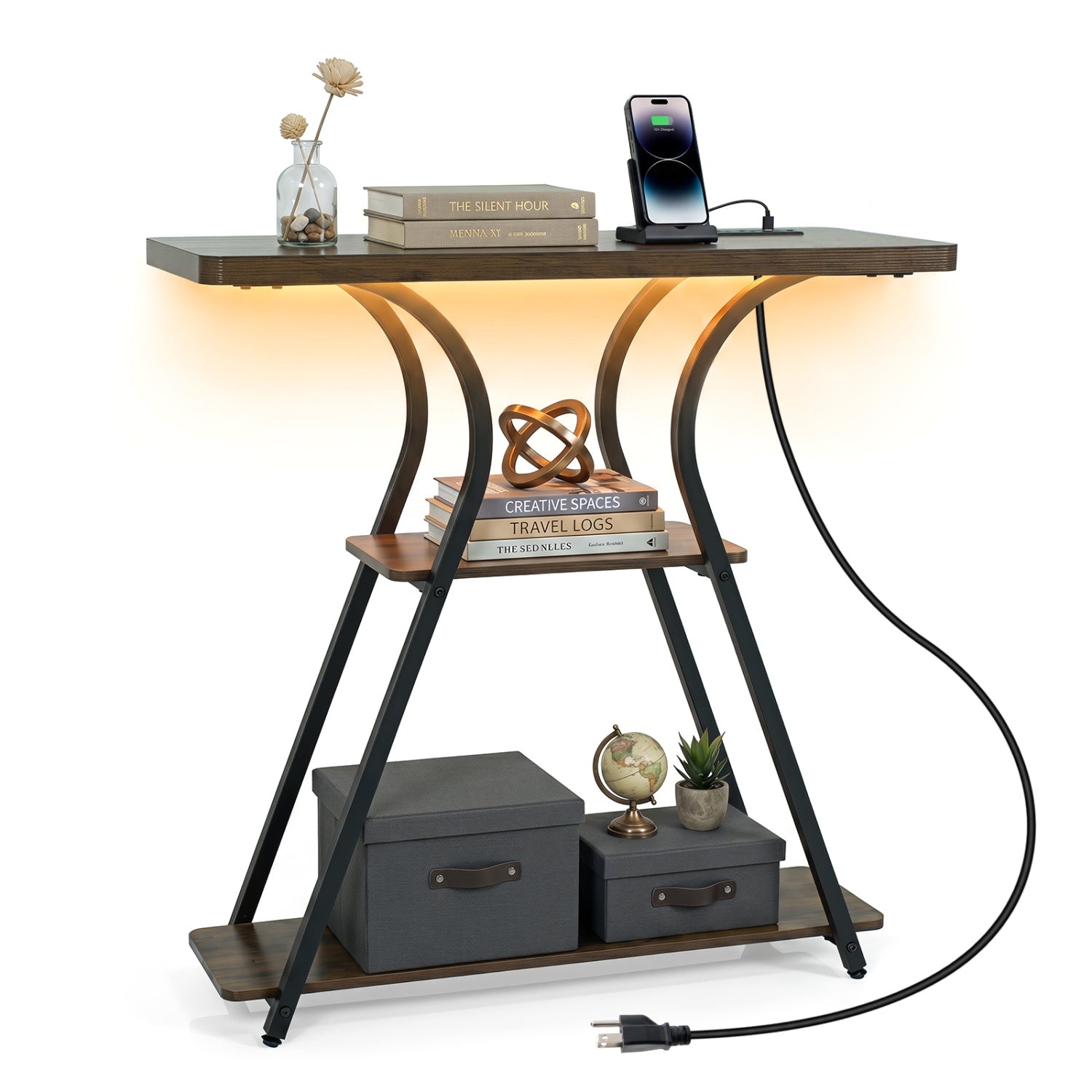 32" Console Table with Power Outlets and LED Lights