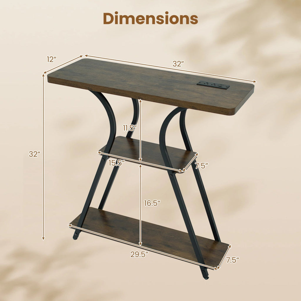 32" Console Table with Power Outlets and LED Lights