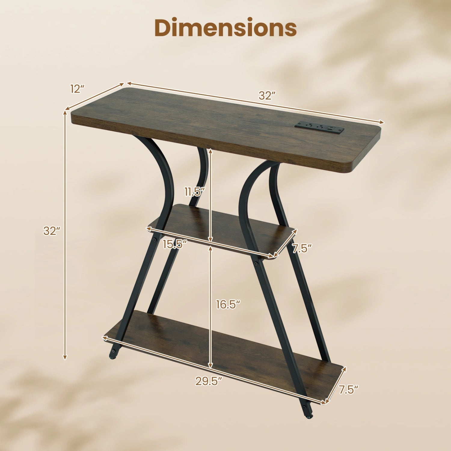 32" Console Table with Power Outlets and LED Lights