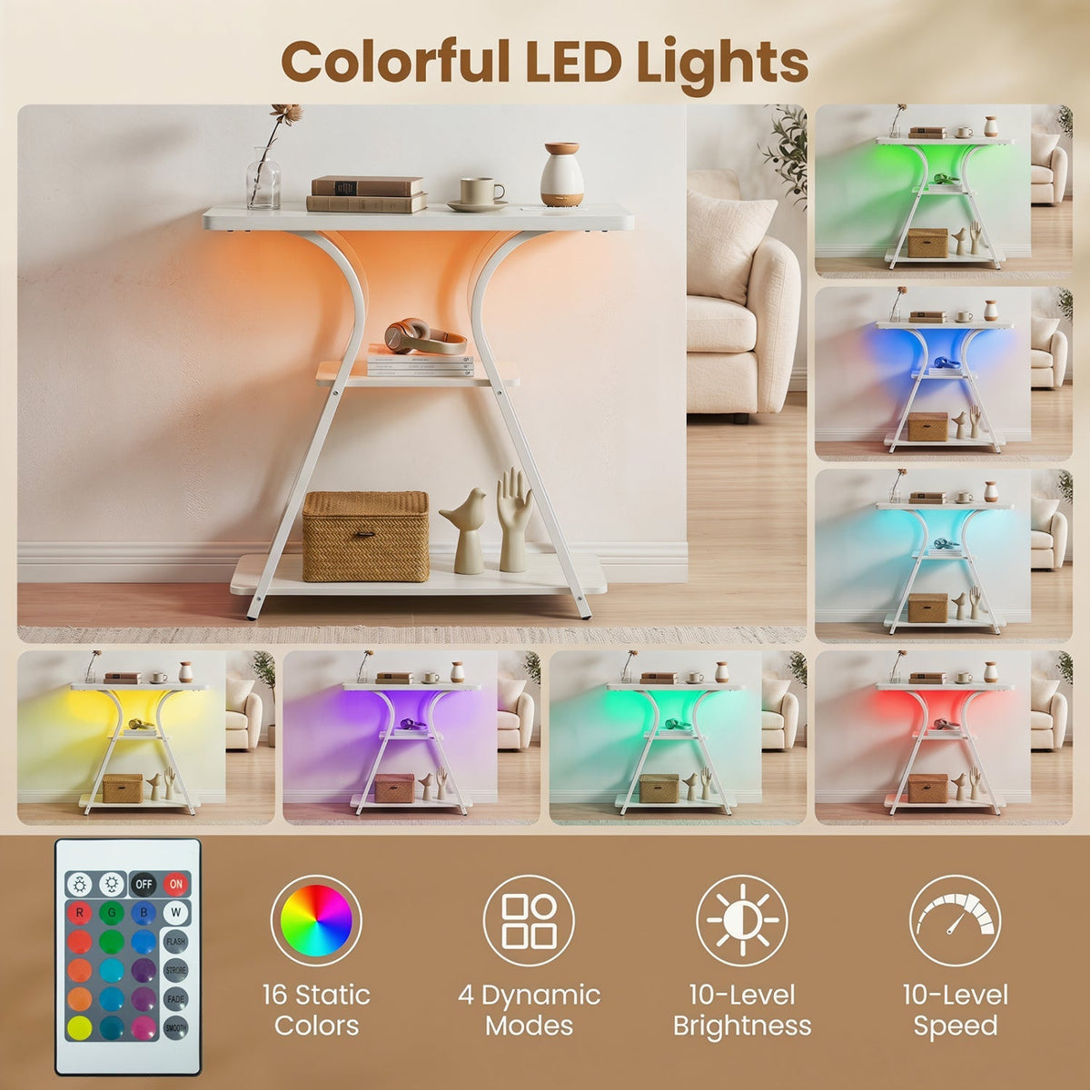 32" Console Table with Power Outlets and RGB LED Lights