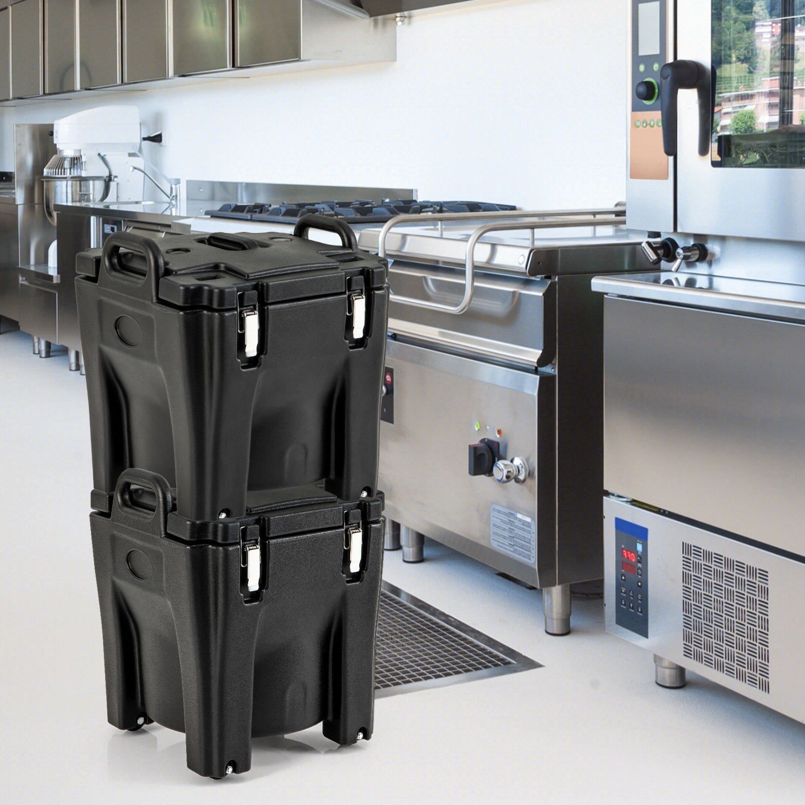 32 QT Portable Insulated Food Carrier with Stainless Steel Barrel for Catering Camping-Black