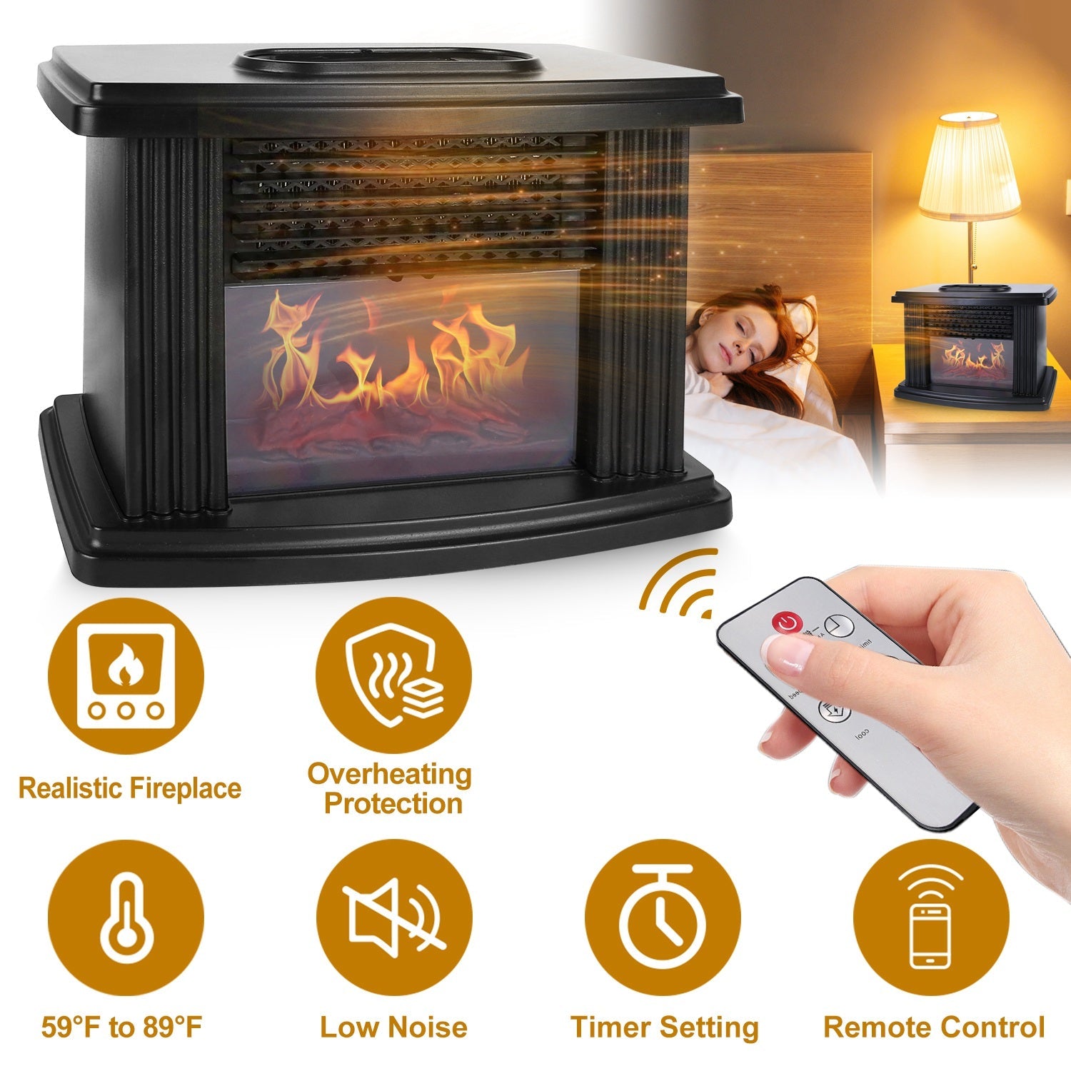 Electric Fireplace Heater with Remote Control