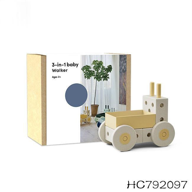 Children's Blue-Yellow Three-in-One Learning Walkie Car Assembly Vehicle