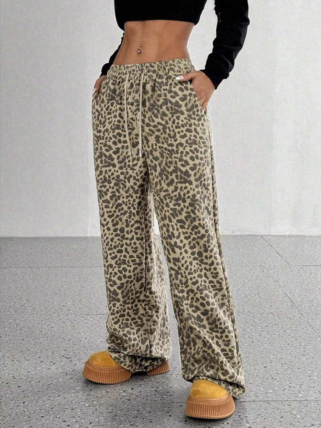 Leopard Wide-Leg Drawstring Pants