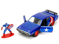 1972 Plymouth GTX Candy Blue with Red and White Stripes and Captain America Diecast Figure "The Avengers" "Hollywood Rides" Series 1/32 Diecast Model Car by Jada
