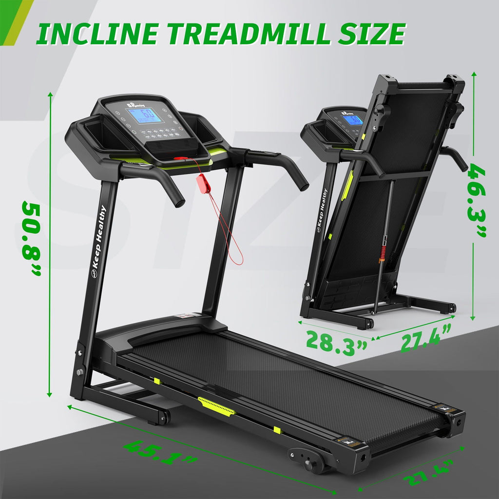 Foldable Treadmill With Incline For Home, Electric Running Machine With Speed Control, Pulse Monitor, 12 Training Programs - Black